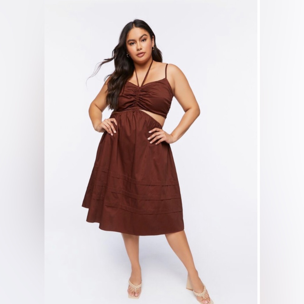 Forever 21 Plus Size Cutout Fit & Flare Midi Dress Chocolate Brown